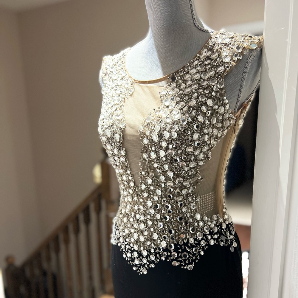 Jovani Black Cap Sleeve Sheer Mermaid Dress